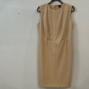 Ann Taylor Camel Nude Faux Leather NWT Knee Length Shift Dress - Size 10.